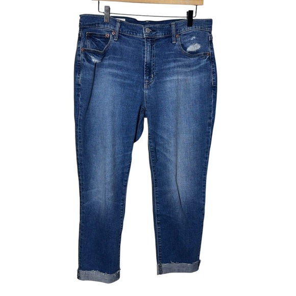 Gap Mid Rise Girlfriend Medium Wash Denim Blue Jeans Size 30 Rolled Cuff Cropped - Picture 1 of 11